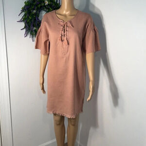 Love tree, M‎ , pleated short sleeve, Mini frayed hem, laced up yoke w/grommets.
